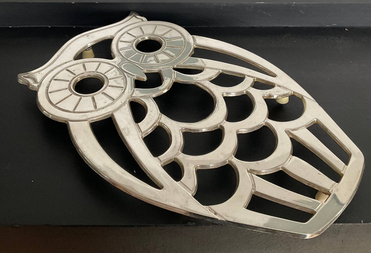 Italy owl trivet in silver metal
