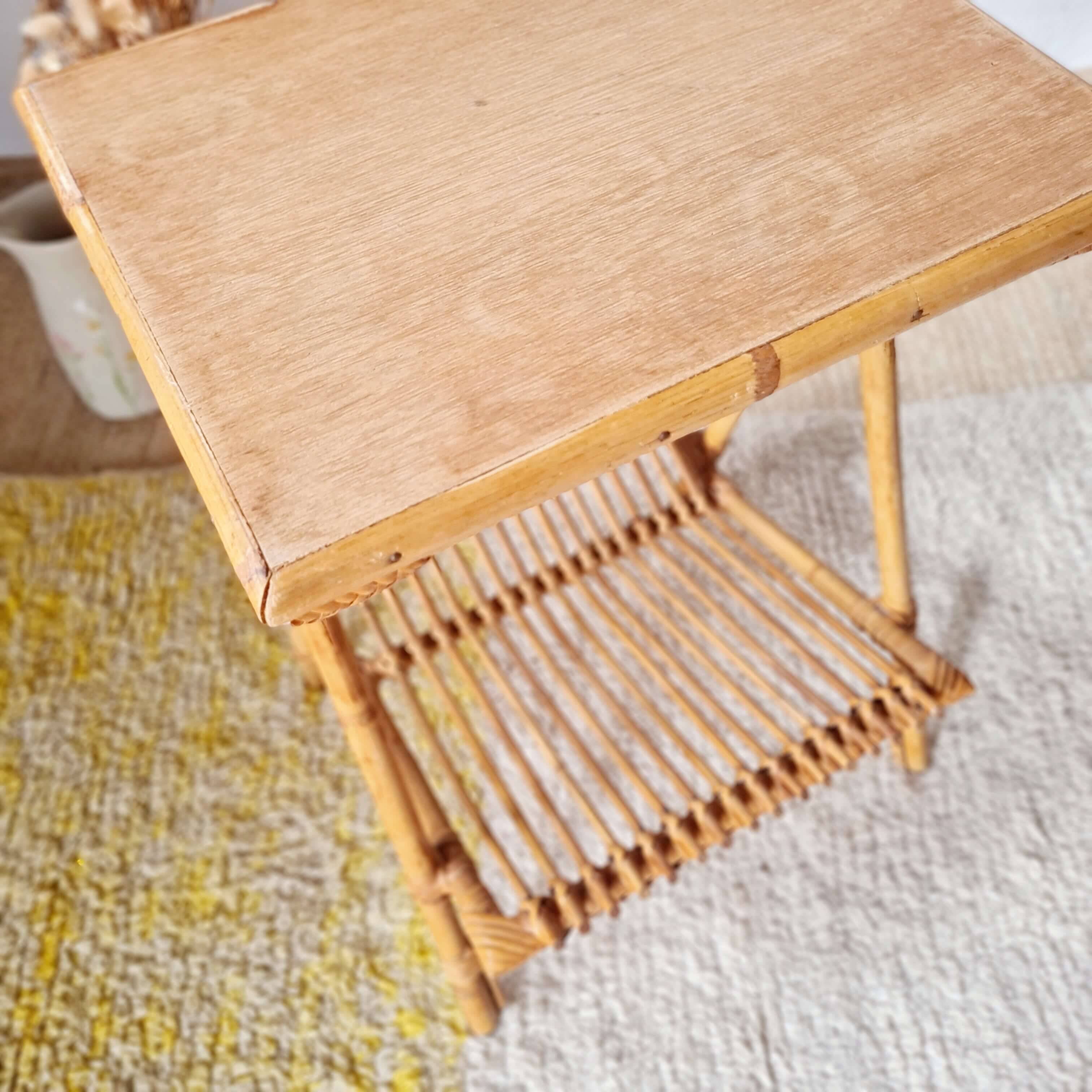 Side table magazine rack in rattan - 1960s design