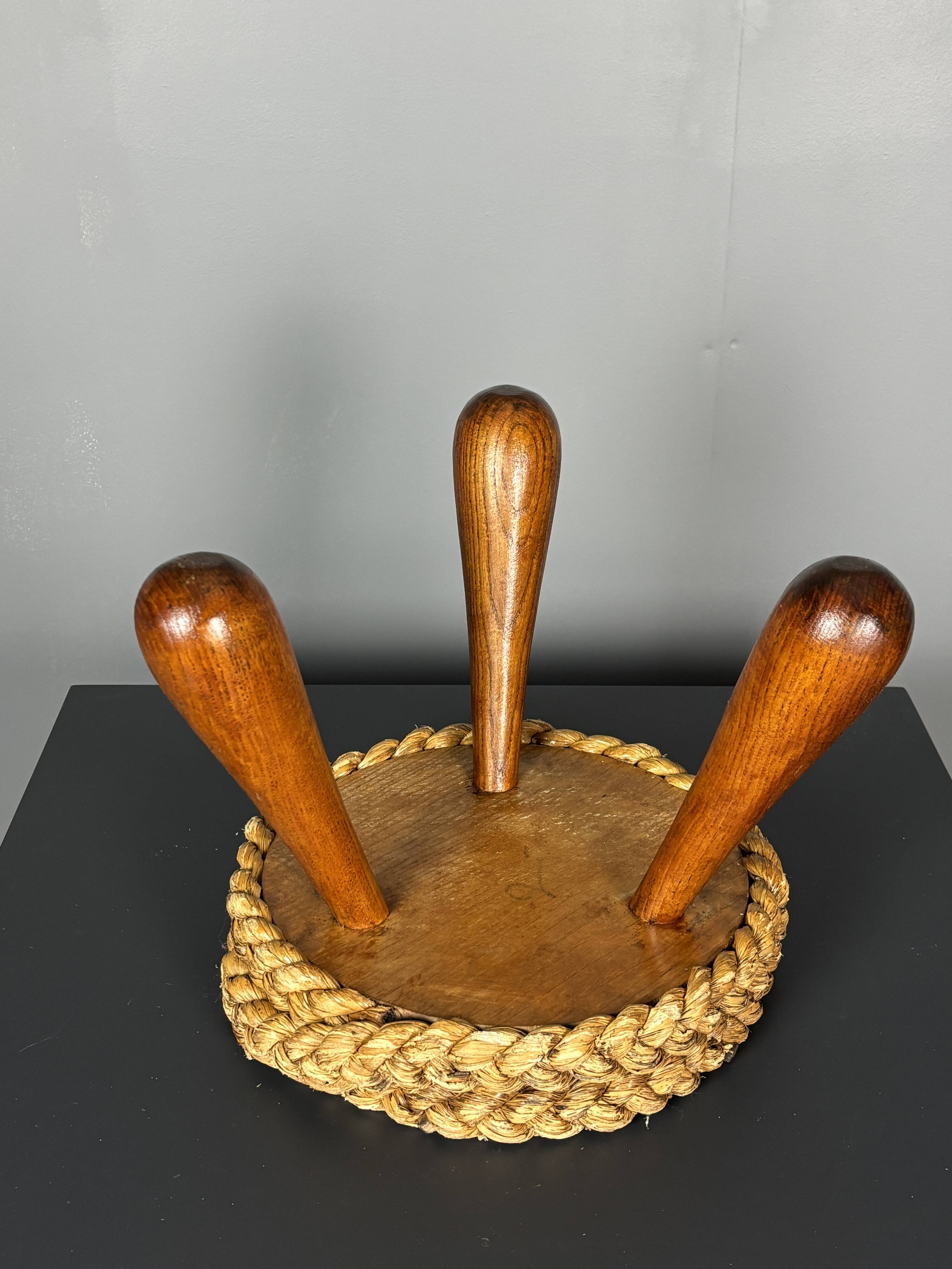 Midcentury French braided rope stool by Audoux & Minet, 1950s