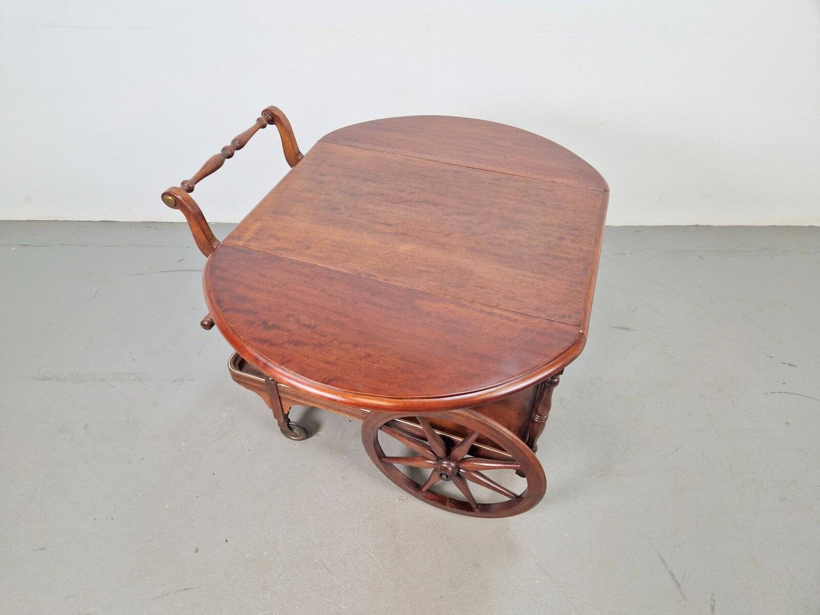 Vintage French Folding Spindle Bar Cart in Wood, 1960s
