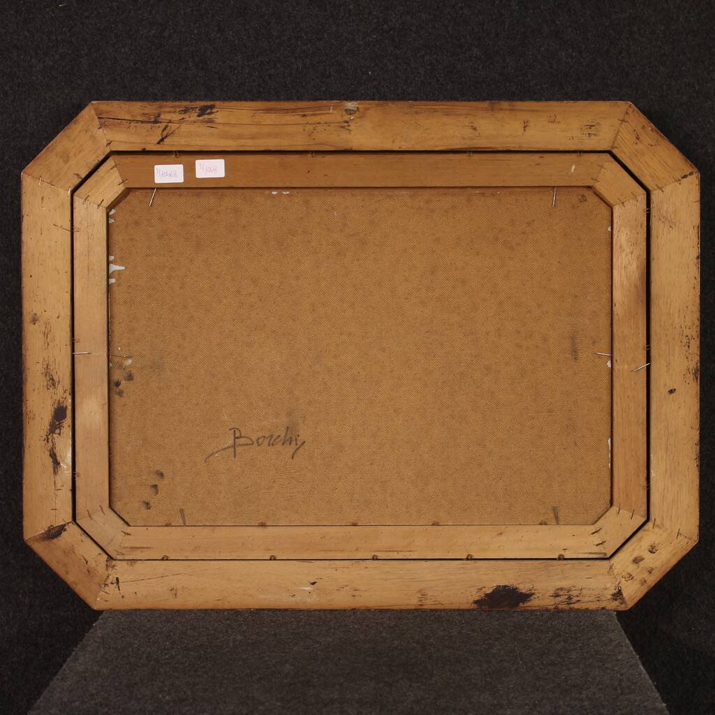 Signed painting landscape with a small house from the 20th century