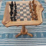 Rustic chess table olive wood, chess game 18"