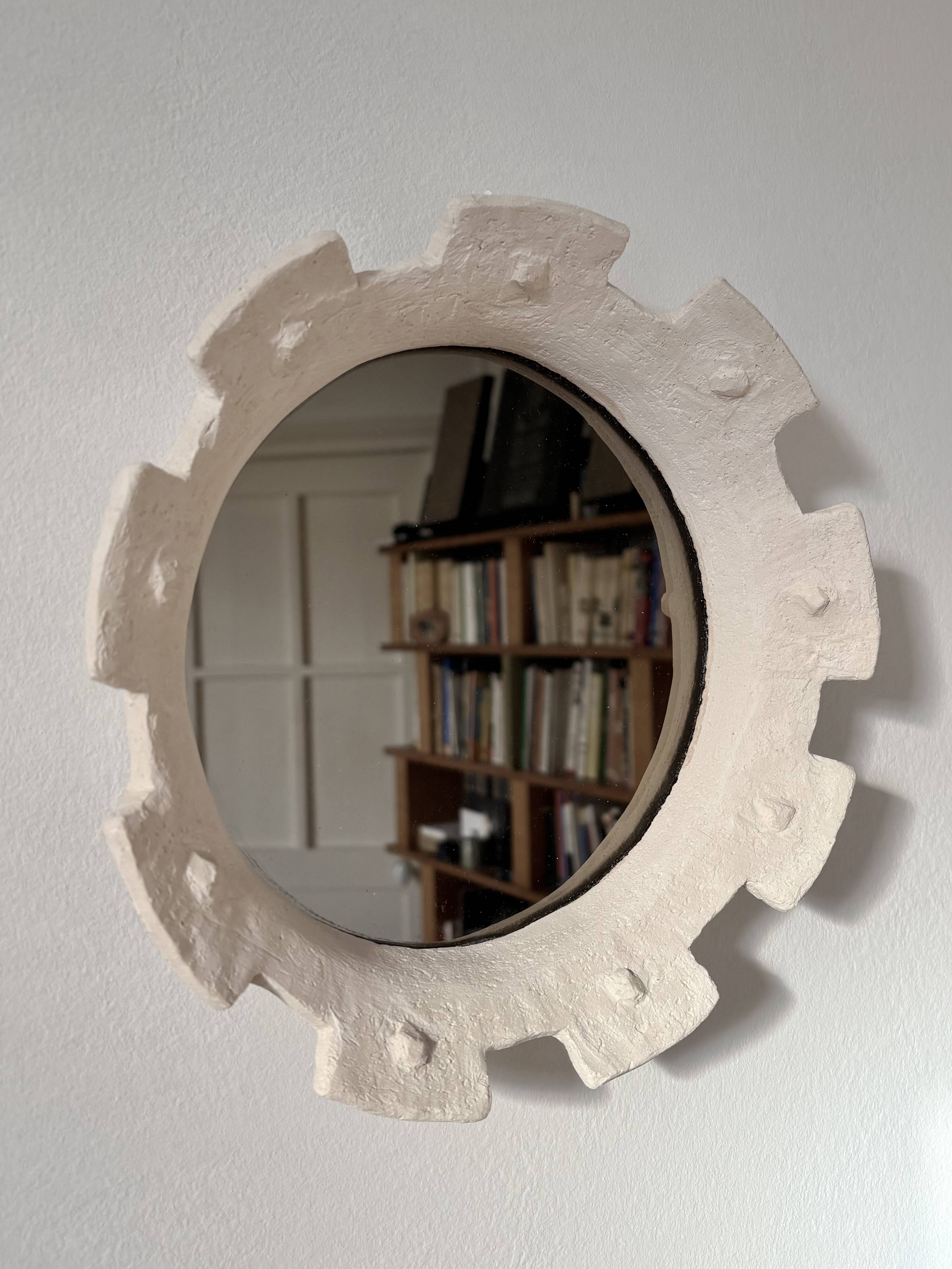 Contemporary French ceramic mirror, "Gioielli" by Renzo Maar.