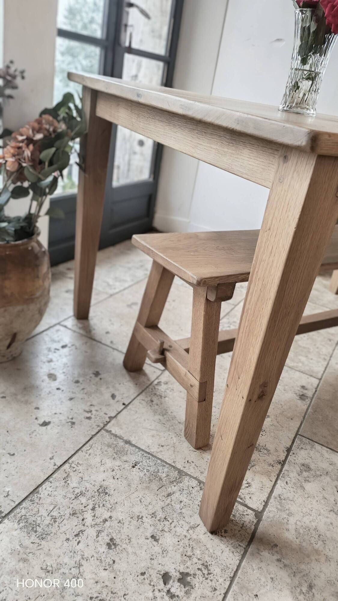 Farm table and bench ("A frame") in solid French oak.