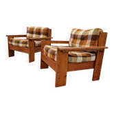 Pair of brutalist pine armchairs circa 1960