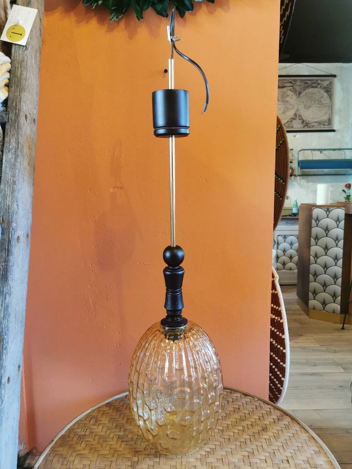 Vintage amber glass pendant light