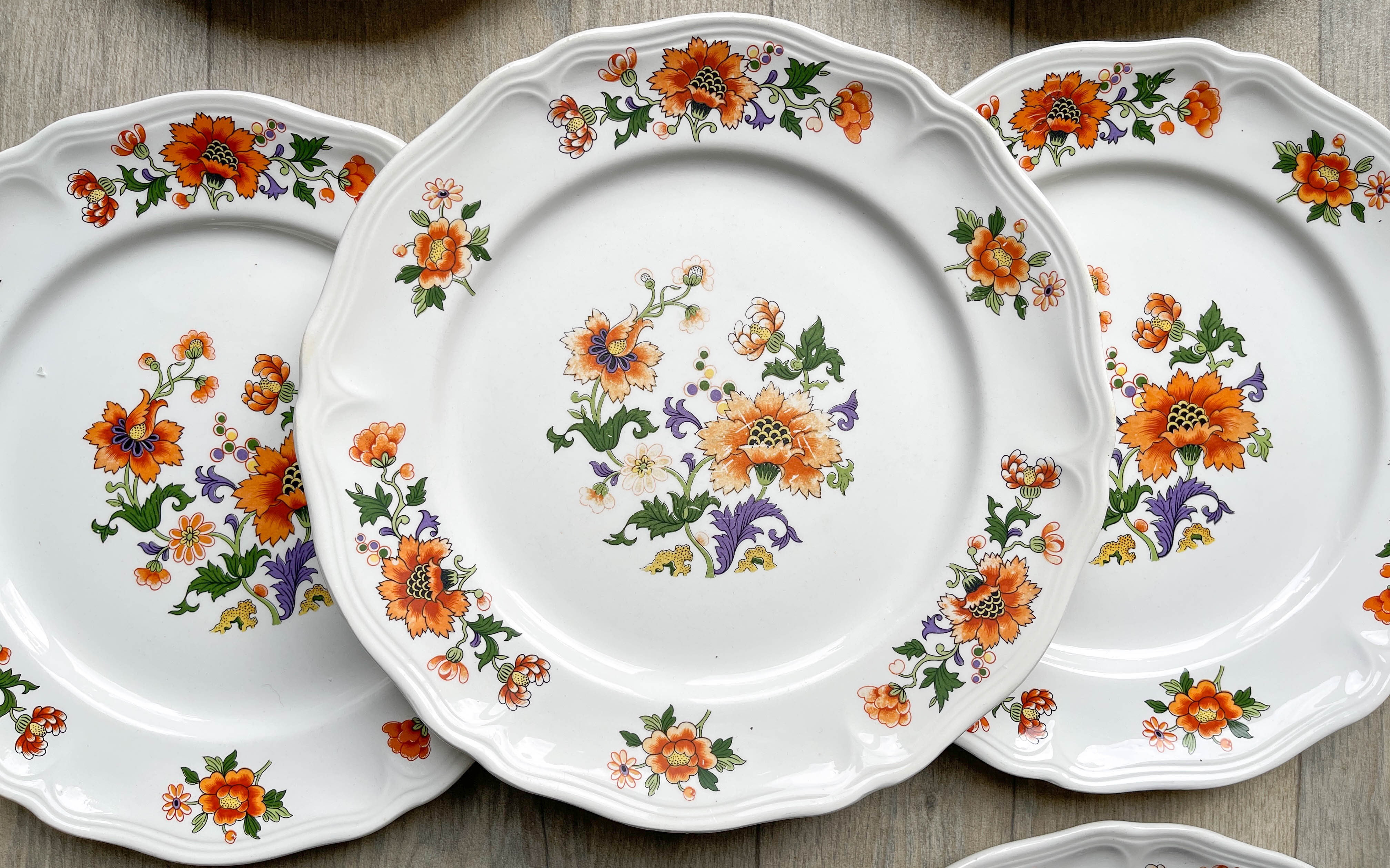 Table service in vintage earthenware Mills of Wolves "ORCHIES" 44 pieces
