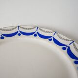 Set of 6 digoin sarreguemines flat plates blue and silver model "moulins" 1950