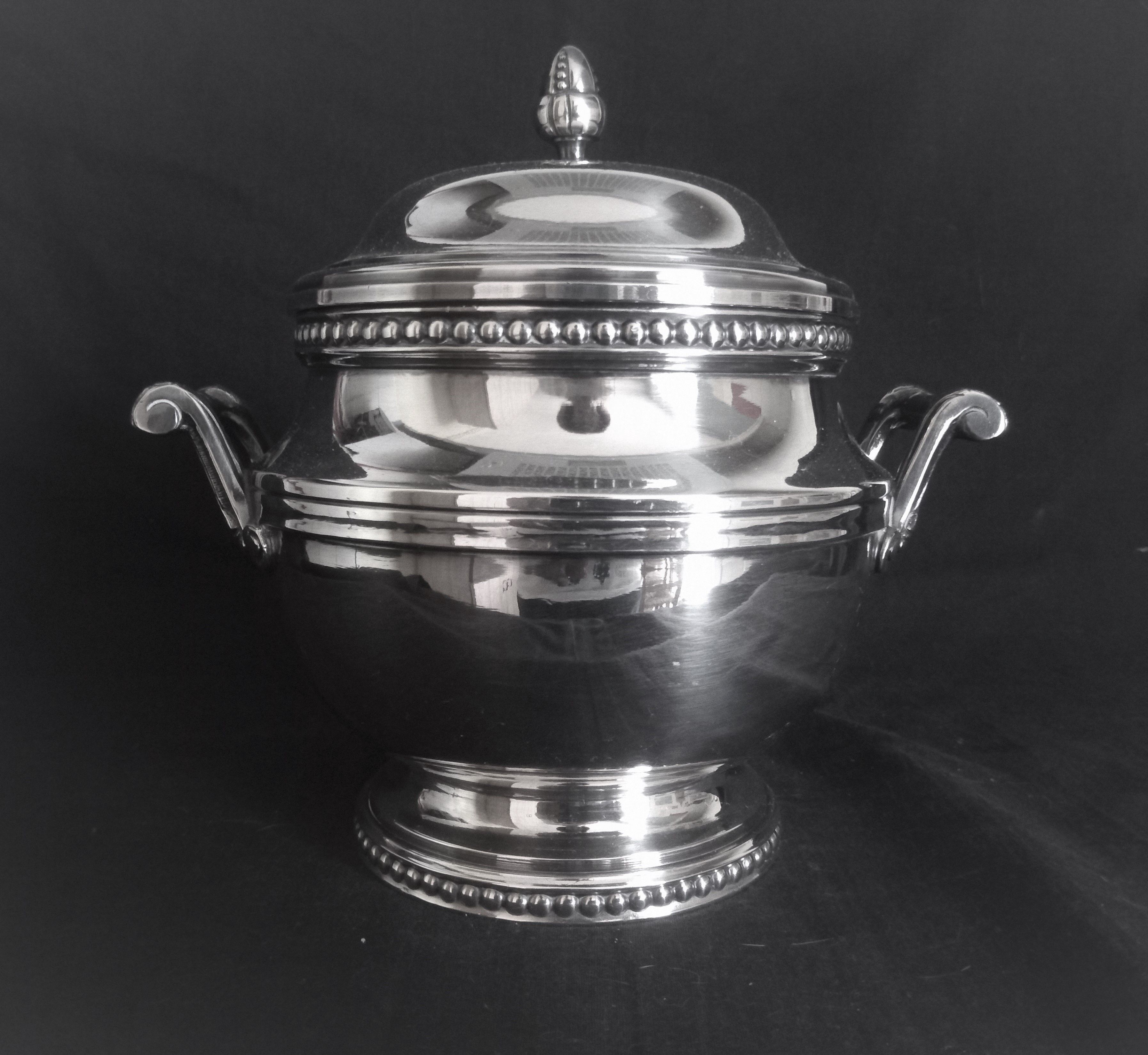 Tea and coffee set on tray, in silver metal Ercuis Goldsmith