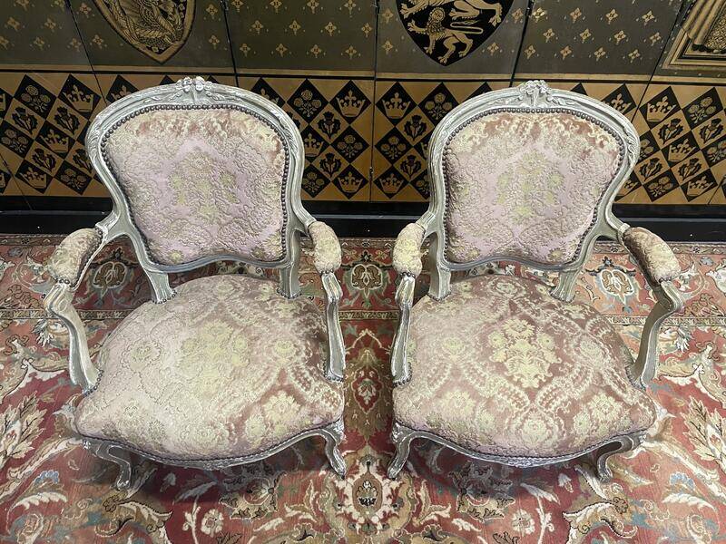 Pair of Louis XV style cabriolet armchairs in genoa velvet