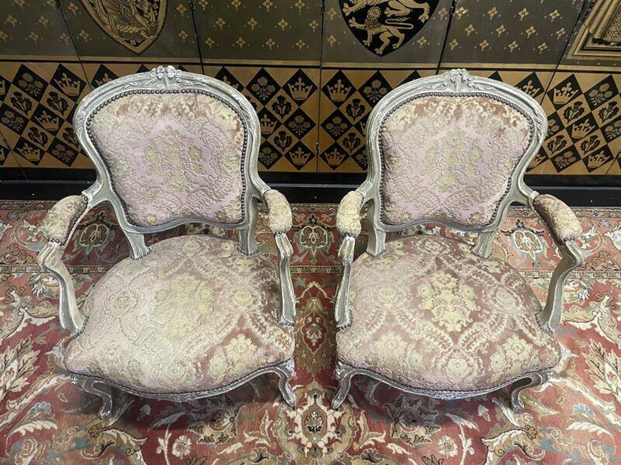 Pair of Louis XV style cabriolet armchairs in genoa velvet