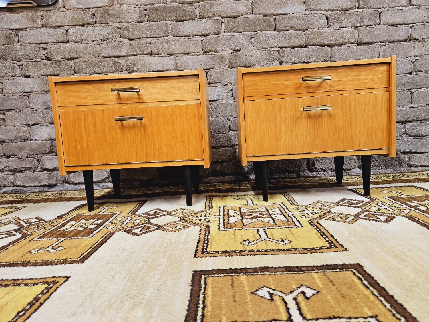 Pair of vintage 1970 blond wood bedside tables