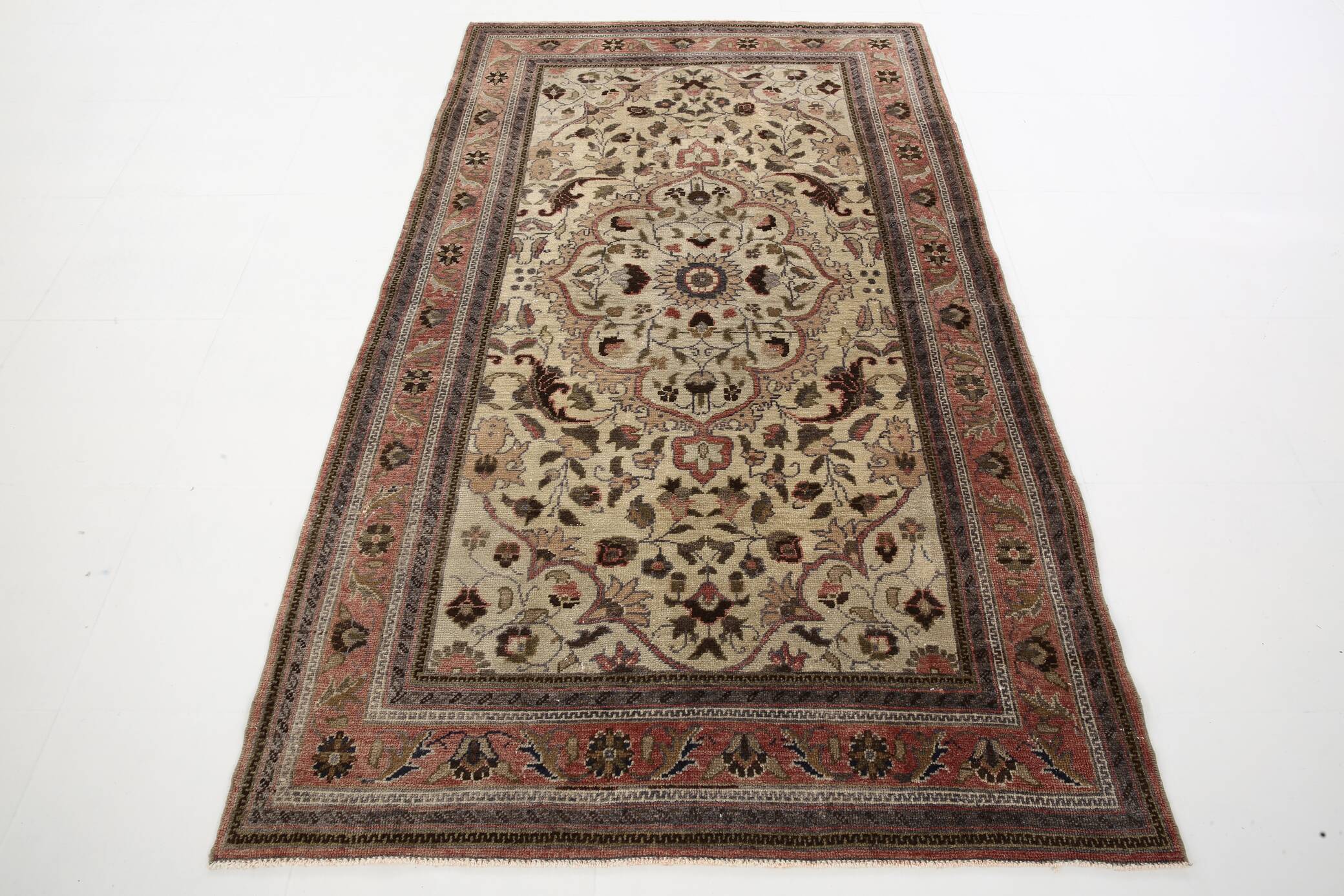 4x7 Brown Floral Vintage Persian Rug, 130x215Cm SK 2606