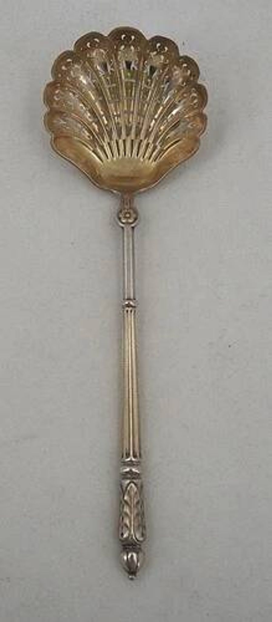 Puiforcat, sugar spoon, solid silver, Russian-style handle, vermeil.