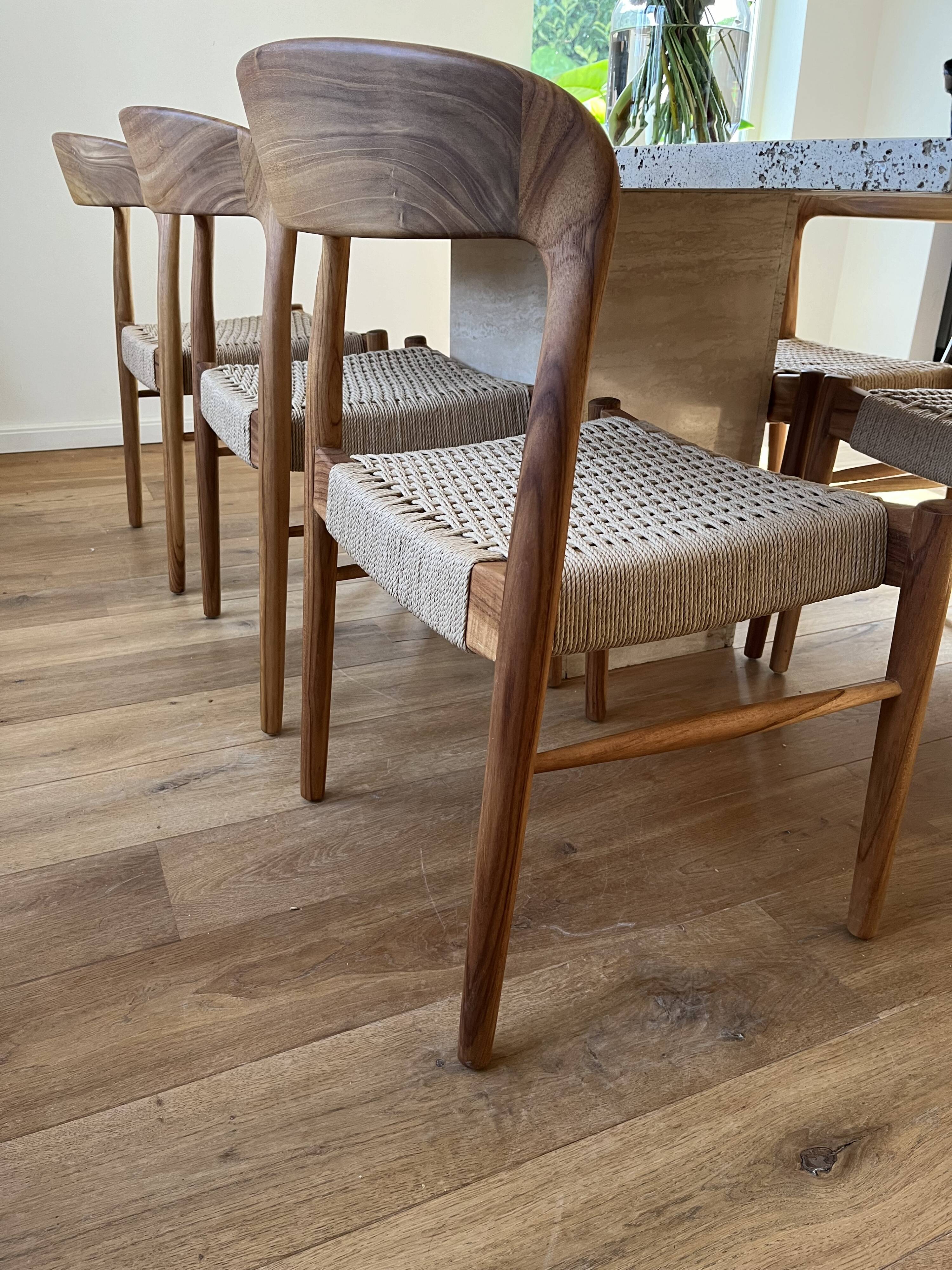 6 teak and rope bistro chairs