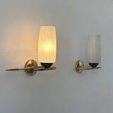 Paire d'appliques vintage laiton et verre, France, 1950
