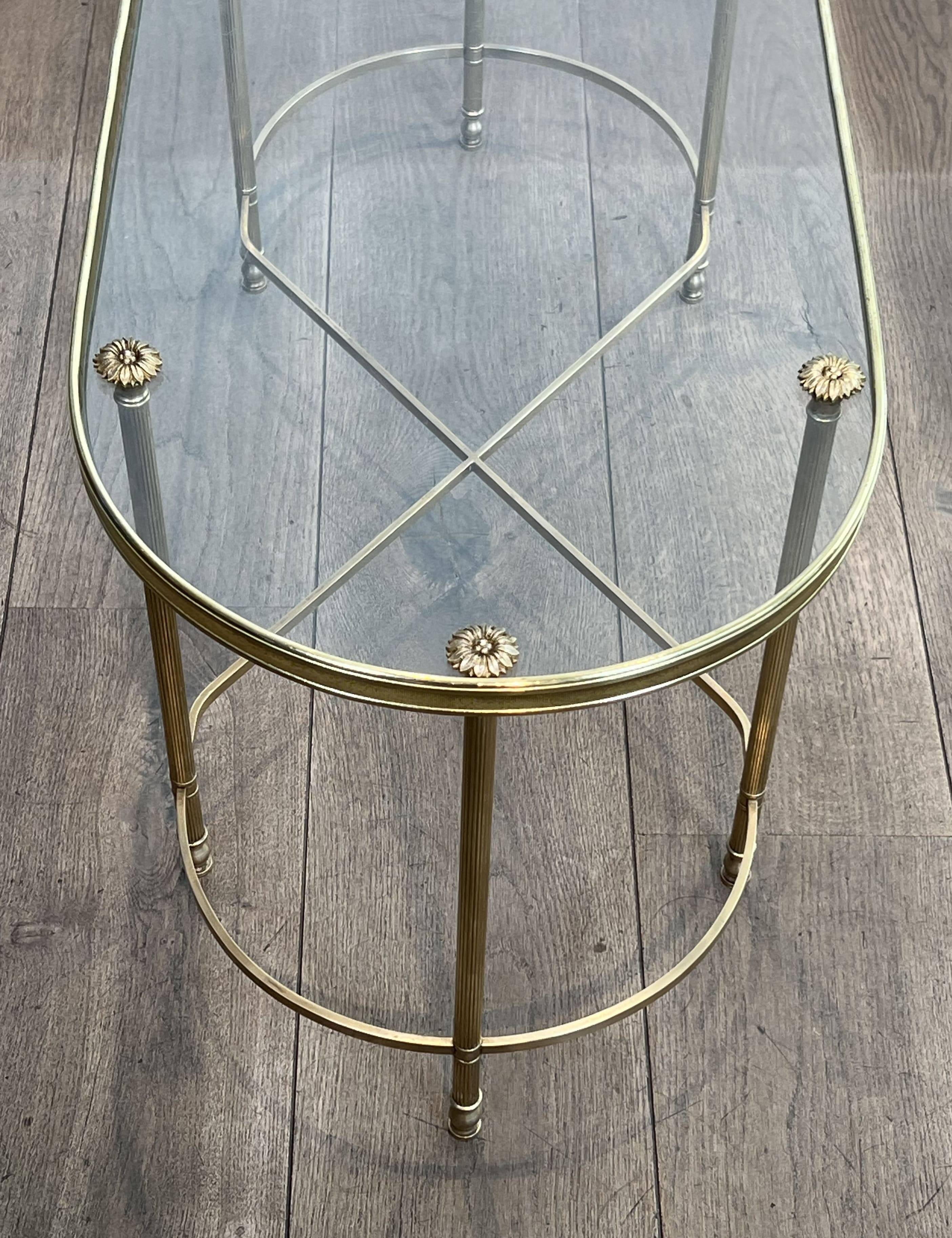 Oblong Coffee Table in Brass and Glass, by Maison Baguès, 1960s.