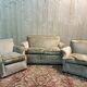 Living room sofa and pair of Napoleon III velvet armchairs