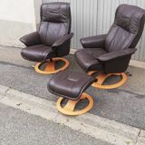 Pair of vintage armchairs with ottoman