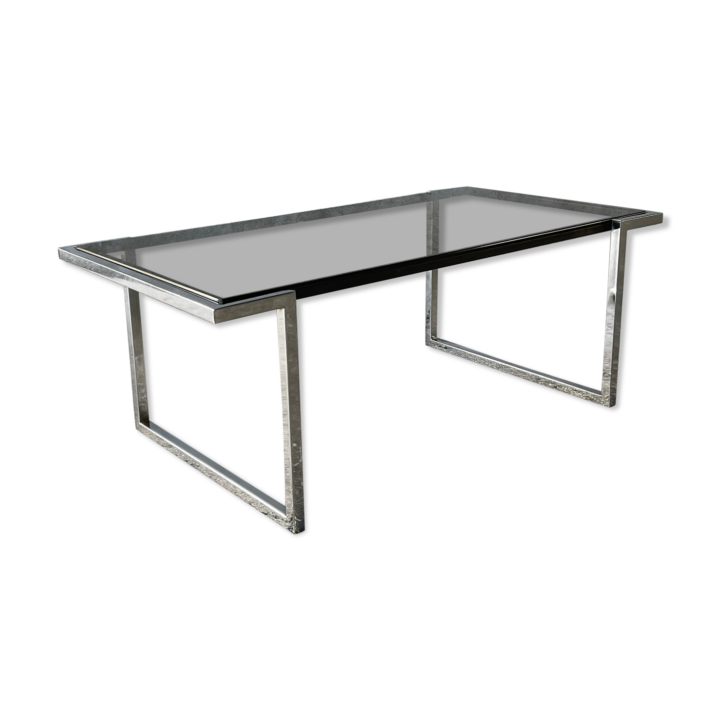 Coffee table in chromed metal and smoked glass, 1970s