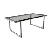 Coffee table in chromed metal and smoked glass, 1970s
