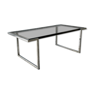 Coffee table in chromed metal and smoked glass, 1970s
