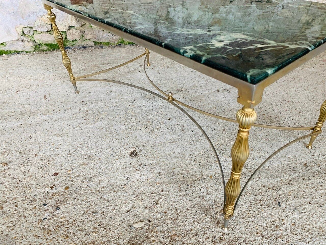 Coffee table in green marble and brass circa 50/60