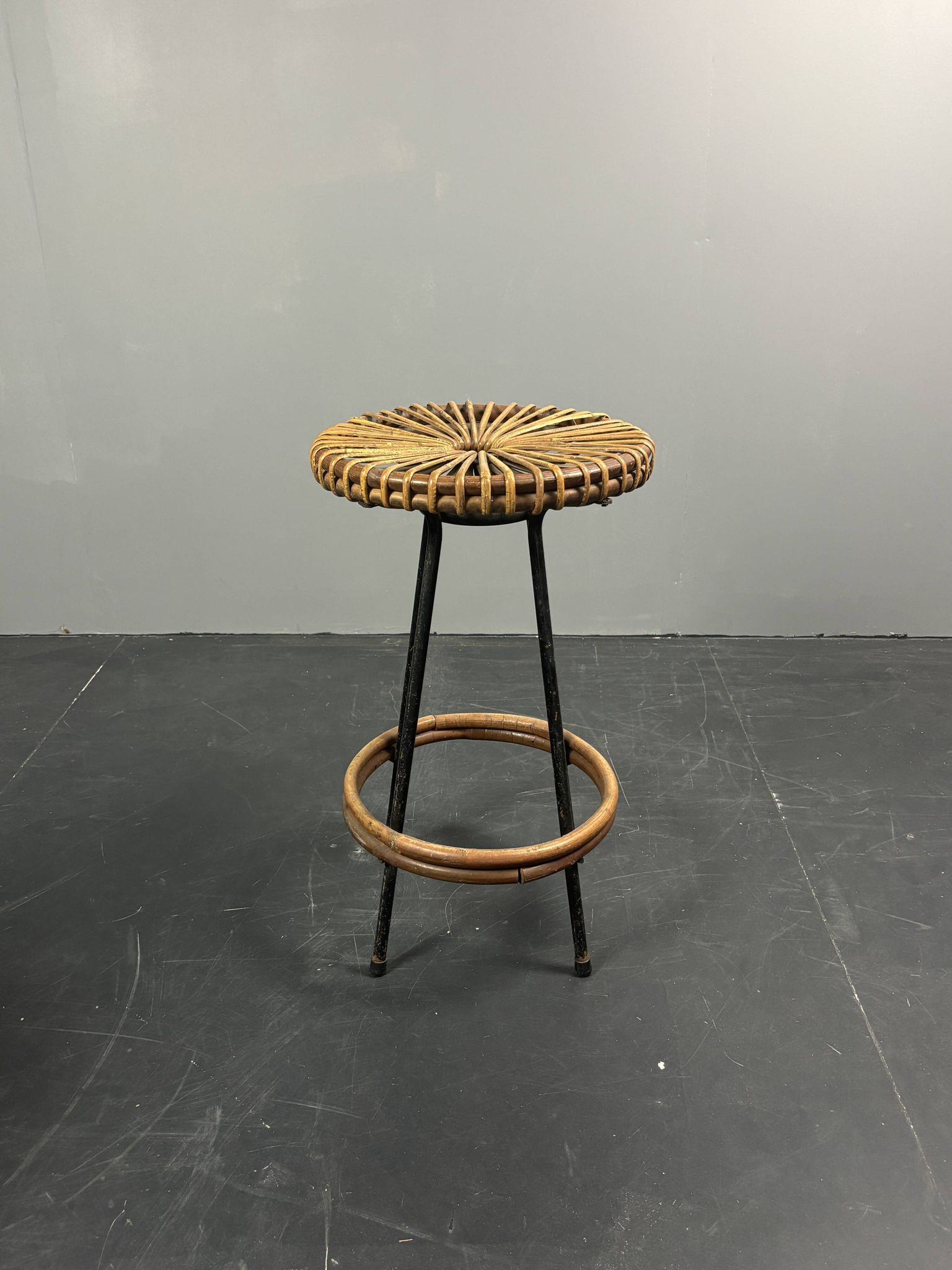 Tabourets de bar en rotin et bambou néerlandais des années 1950 par Rohé Noordwolde.