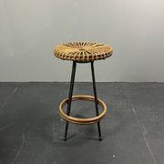 Tabourets de bar en rotin et bambou néerlandais des années 1950 par Rohé Noordwolde.