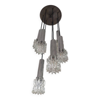 Chandelier, 7-light cascade suspension.