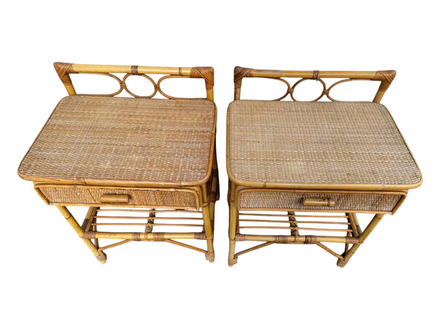 Paire de table de nuit en rotin Italie 70’s