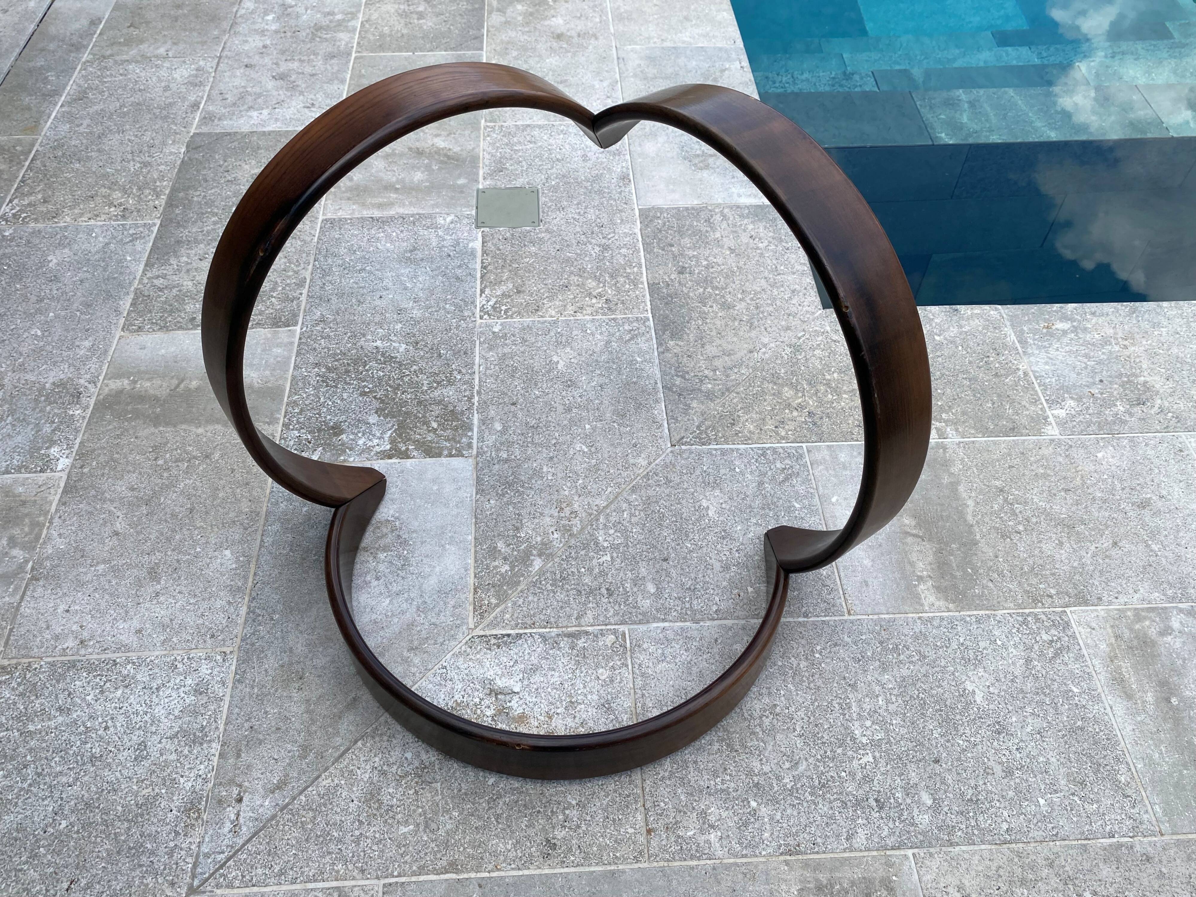 Vintage 1970s organic wood glass round coffee table