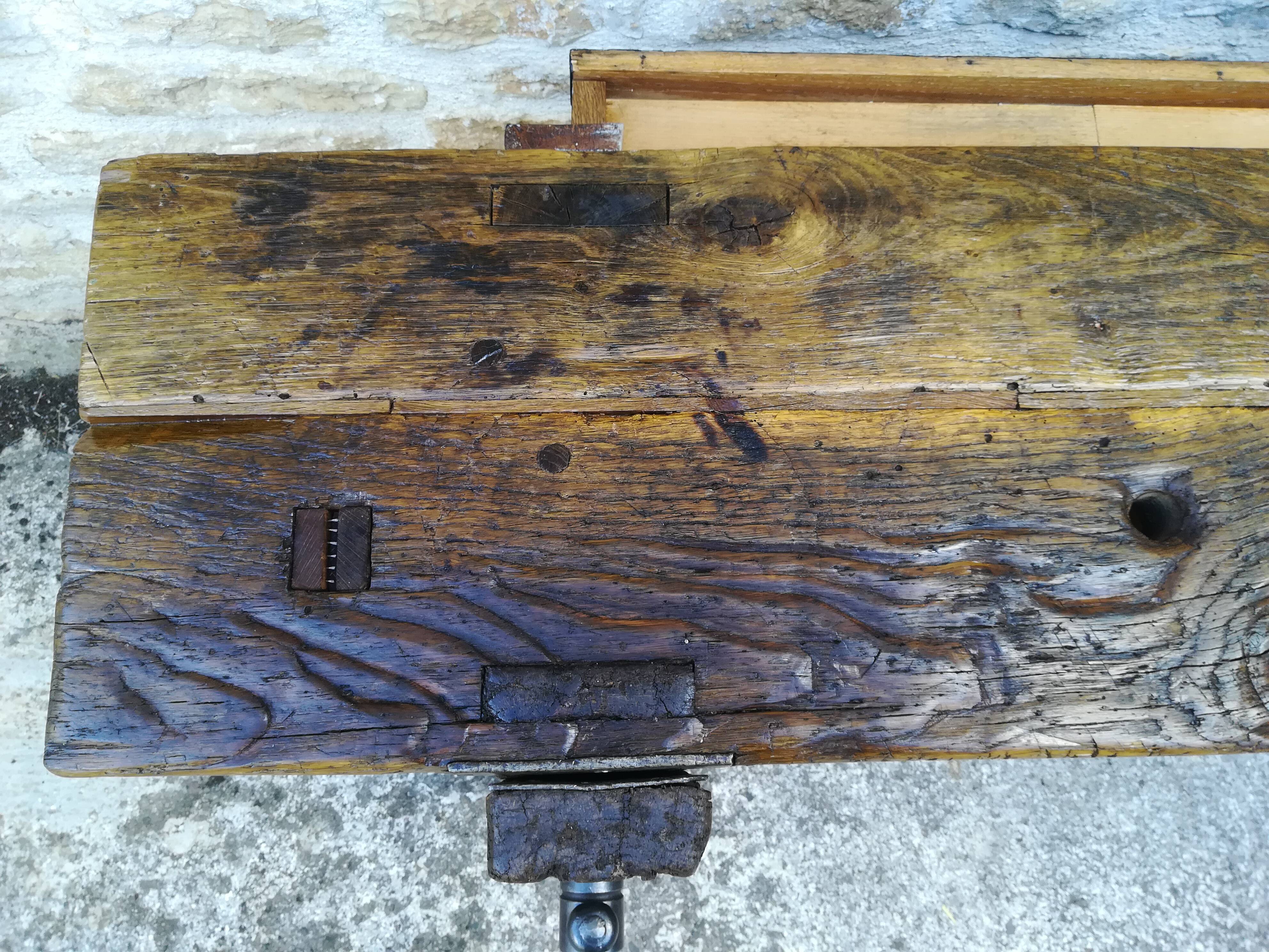 Oak and metal workbench