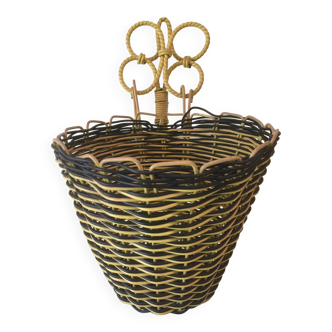 Cutlery holder, utensils, plant - wall basket - empty pocket - scoubidou - vintage 60/70