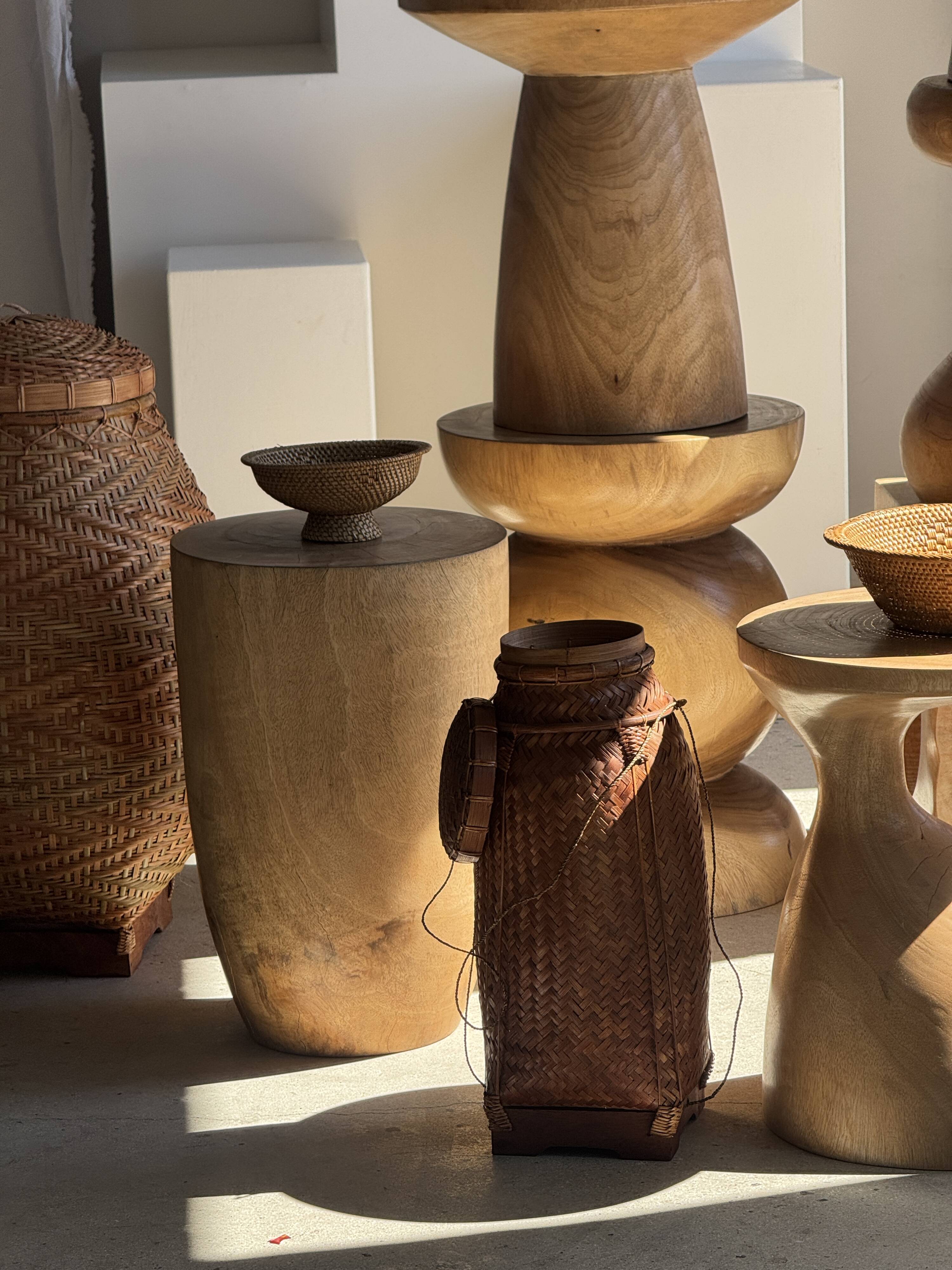 Stool, side table, cylindrical solid mango wood end table.