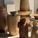 Stool, side table, cylindrical solid mango wood end table.