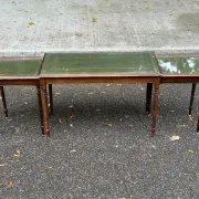 English Regency style coffee table in green leather with gilding and glass from the 1960s.