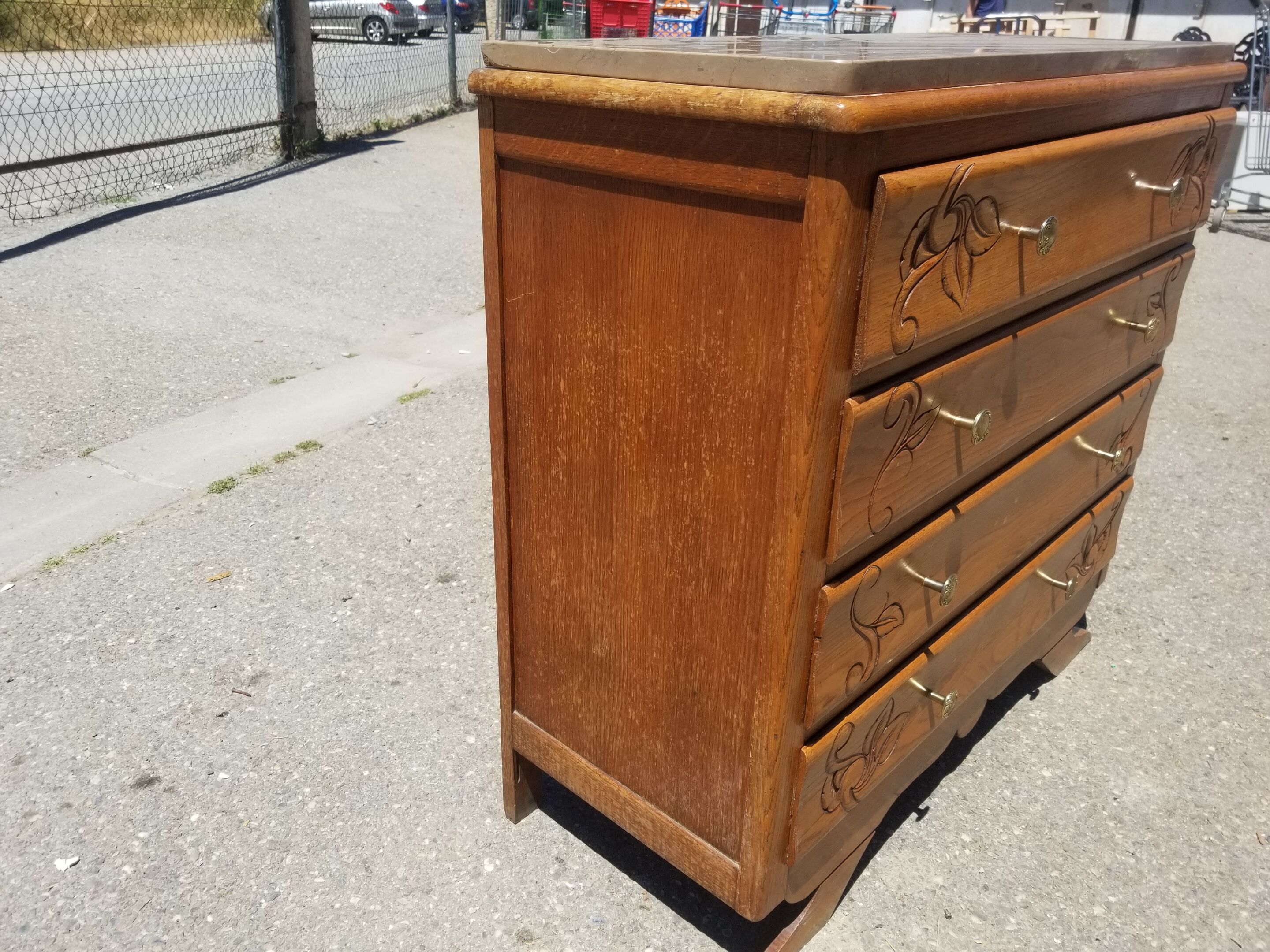 Old Art Deco chest of drawers 4 drawers and marble top