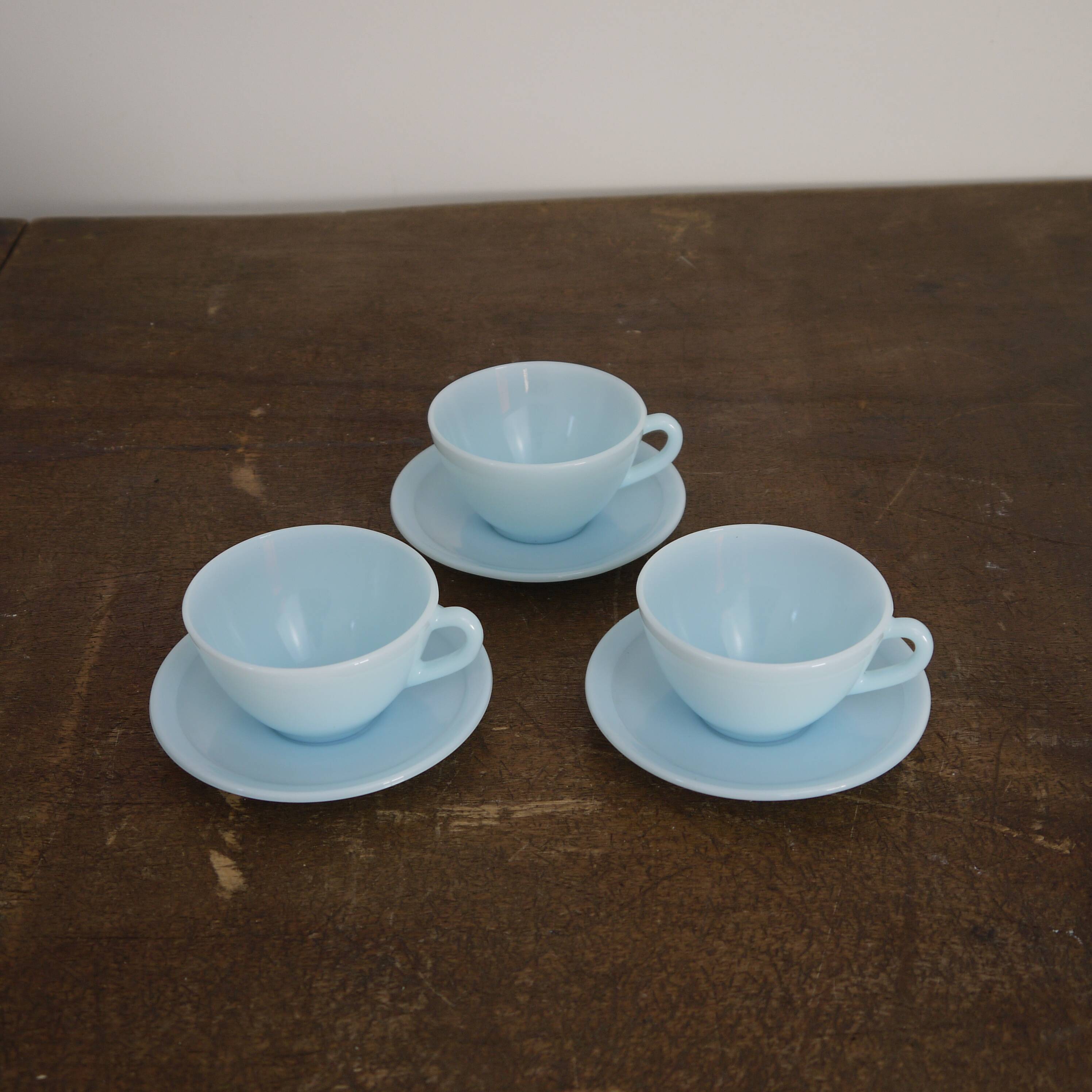 Three blue cups Duralex