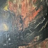 contemporary painting on canvas signed, mixed technique art brut, 1954