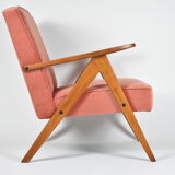Original vintage armchair compas, restored, 1960s, velvet, pink