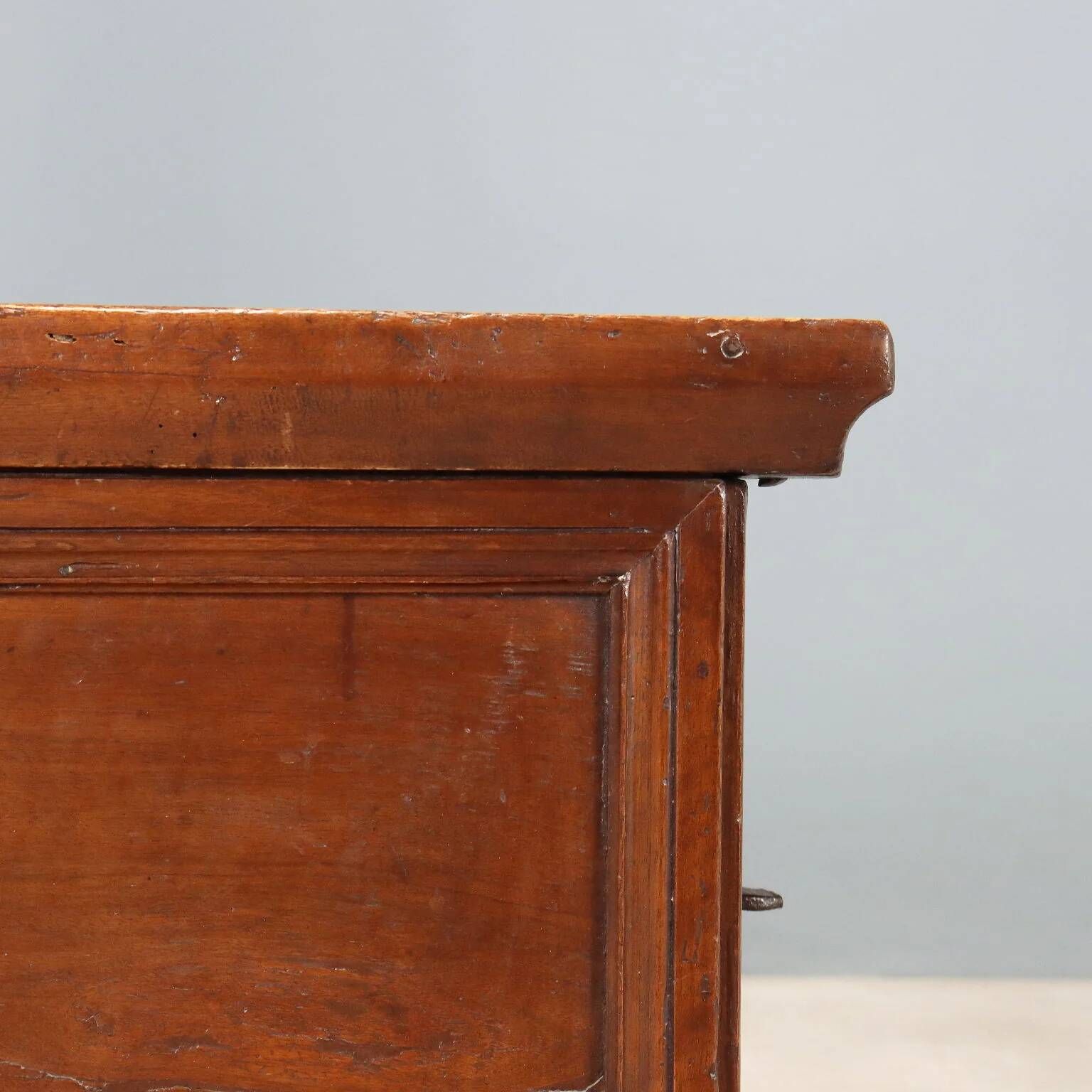 Antique walnut chest with wrought iron handles, Italy, 18th century.
