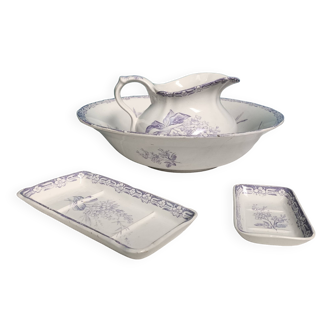 Creil and Montereau earthenware toilet set, "Lilac", 19th century