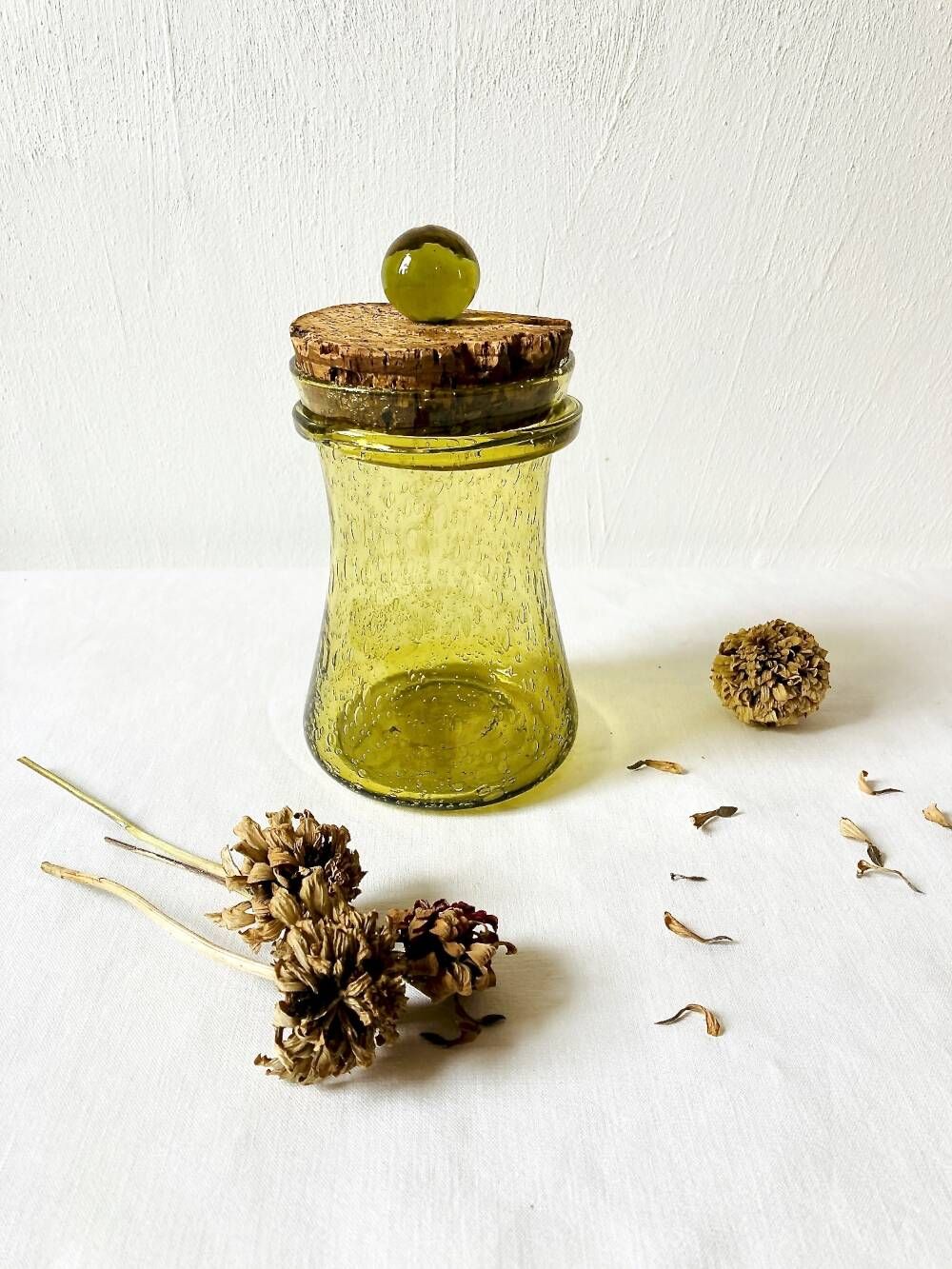 Bubble glass jar with lid, Biot glassware