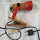 Vintage clip-on spot lamp in wood and red metal