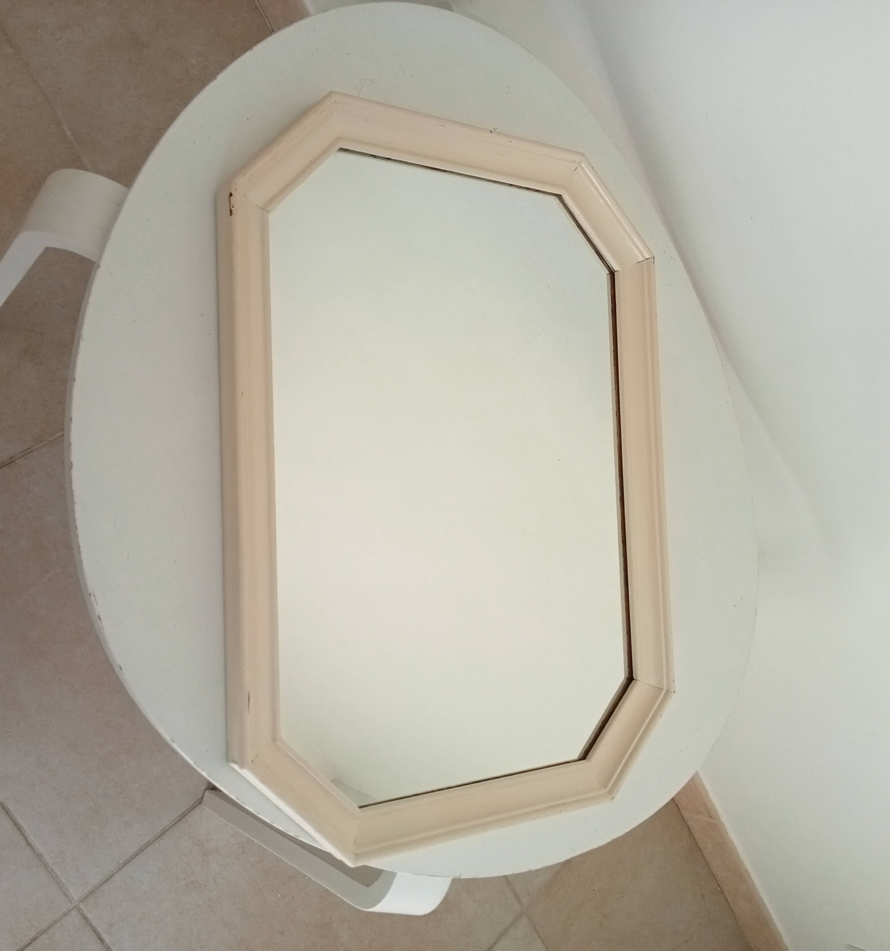 Vintage octagonal white lacquered mirror