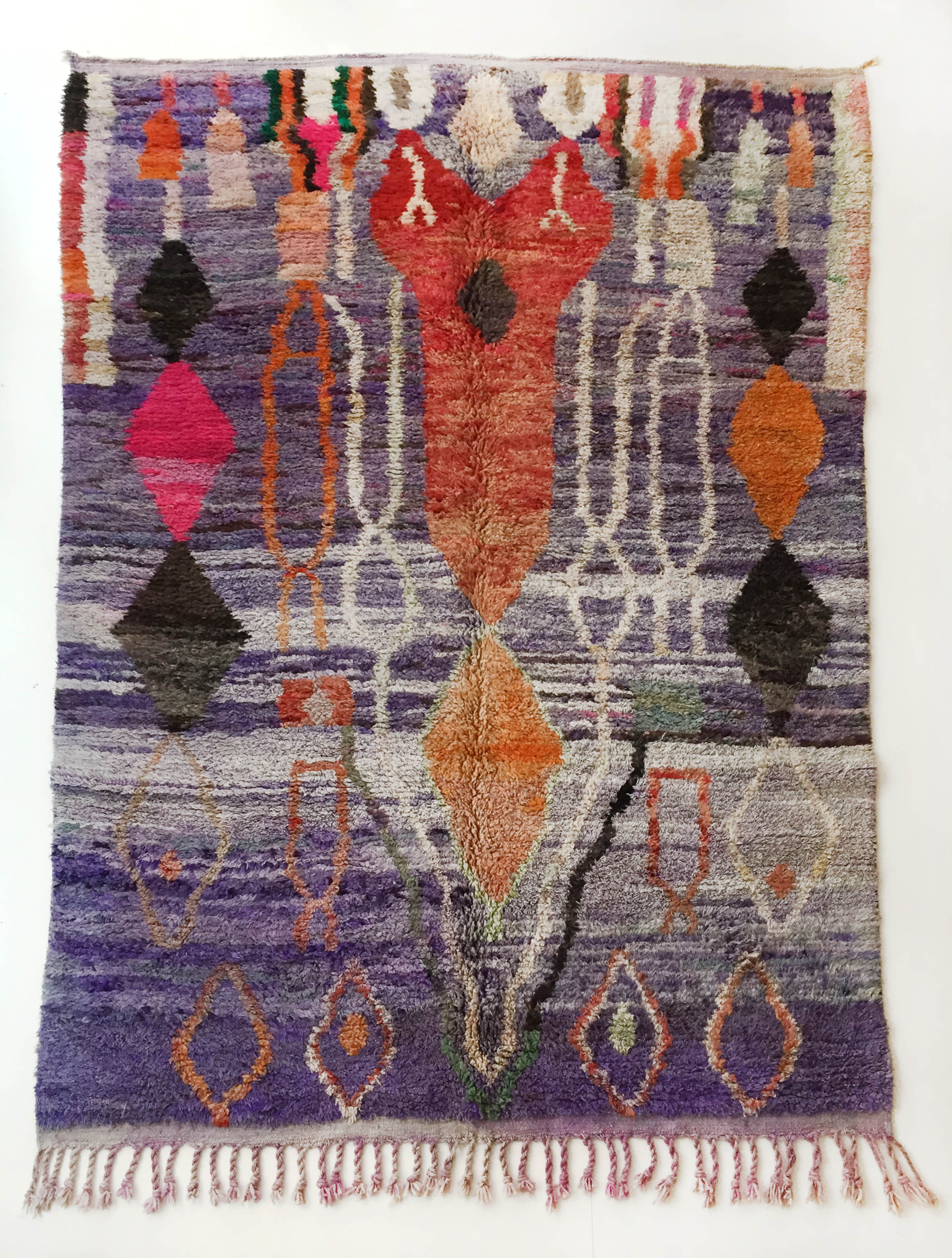 Moroccan Berber carpet boujaad purple with colorful patterns 325x200cm
