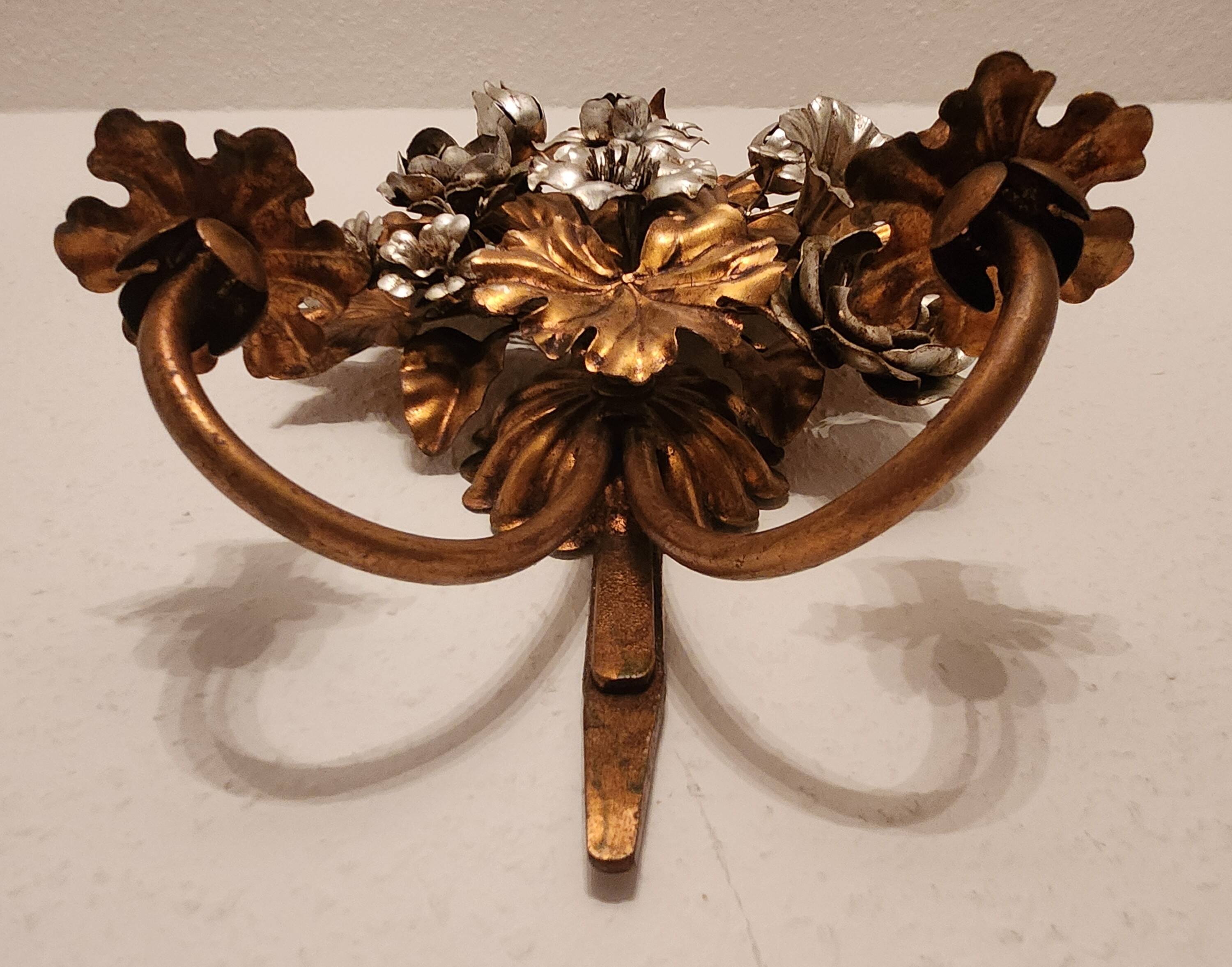 Hand-forged gilded silver-plated candle wall lamps by S. Salvadori