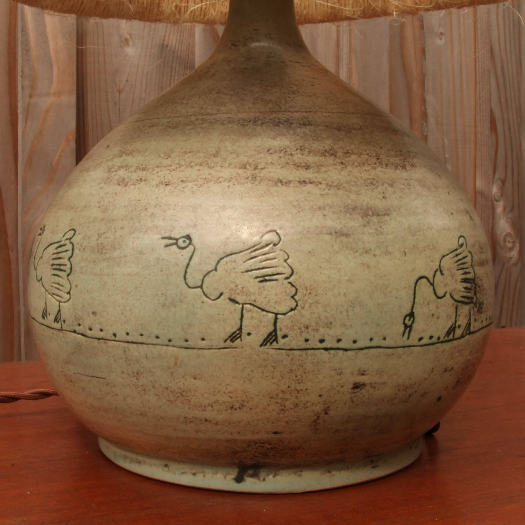 Lampe en céramique Jacques Blin modèle aux oiseaux