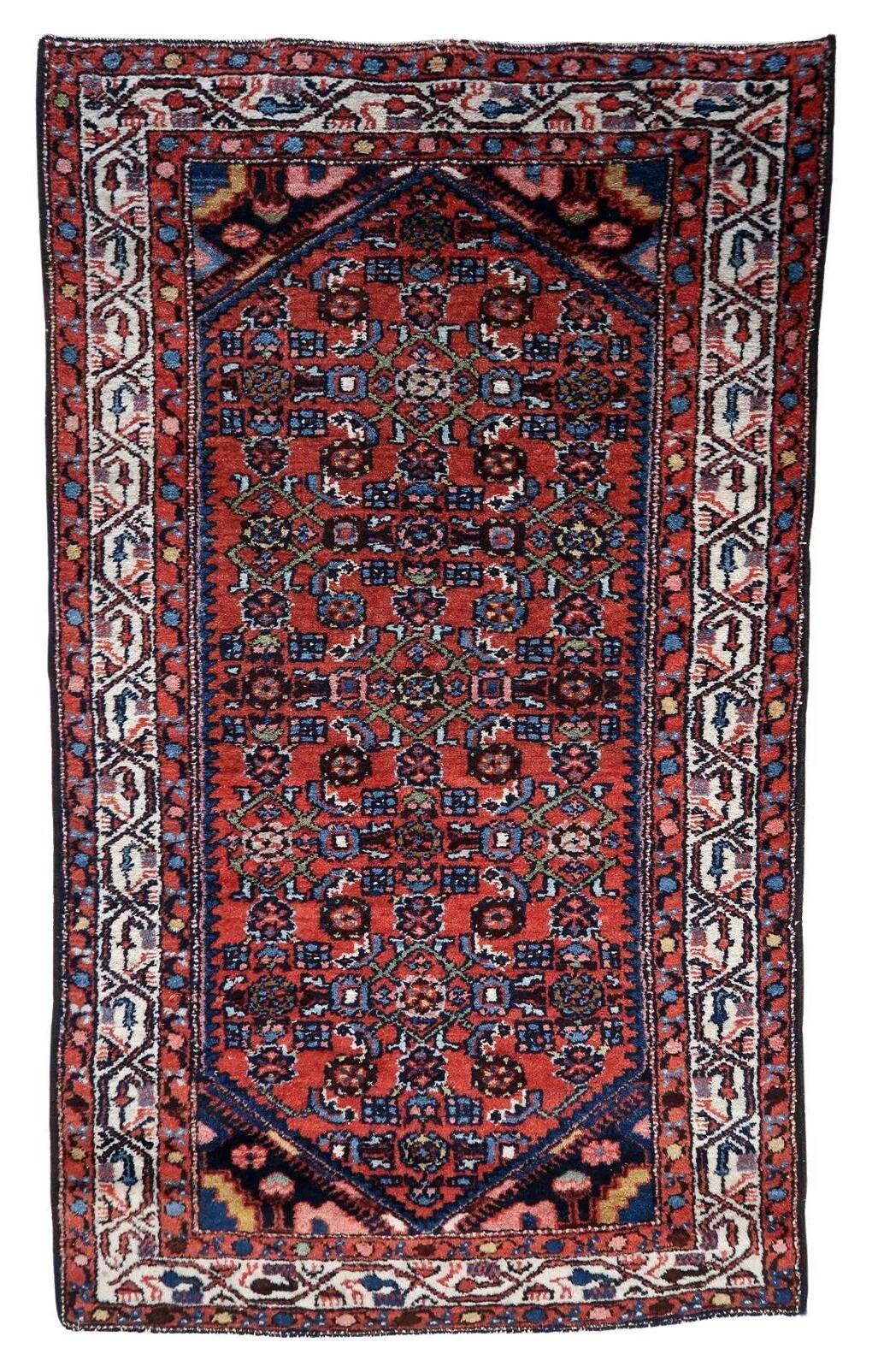 Handmade vintage Persian Hamadan rug 76cm x 126cm, 1970s